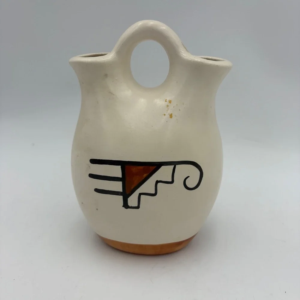 Janet Haefner Wedding Vase Southwest Ceramic Dual Spout Cream Signed‎ 6